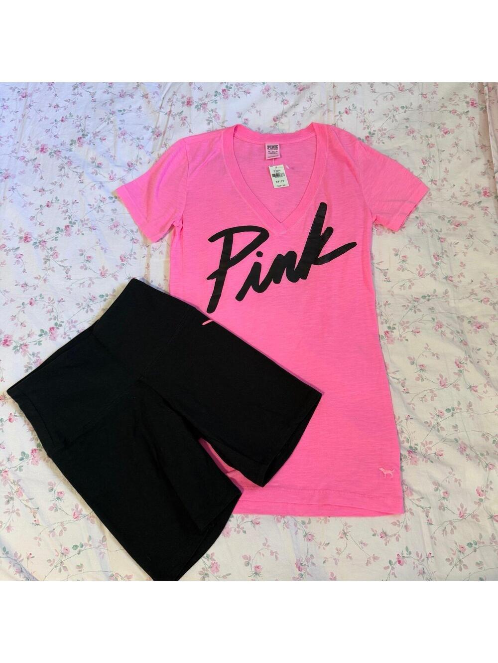 PINK Victoria Secret shirt and biker shorts Set - Picture 2 of 7